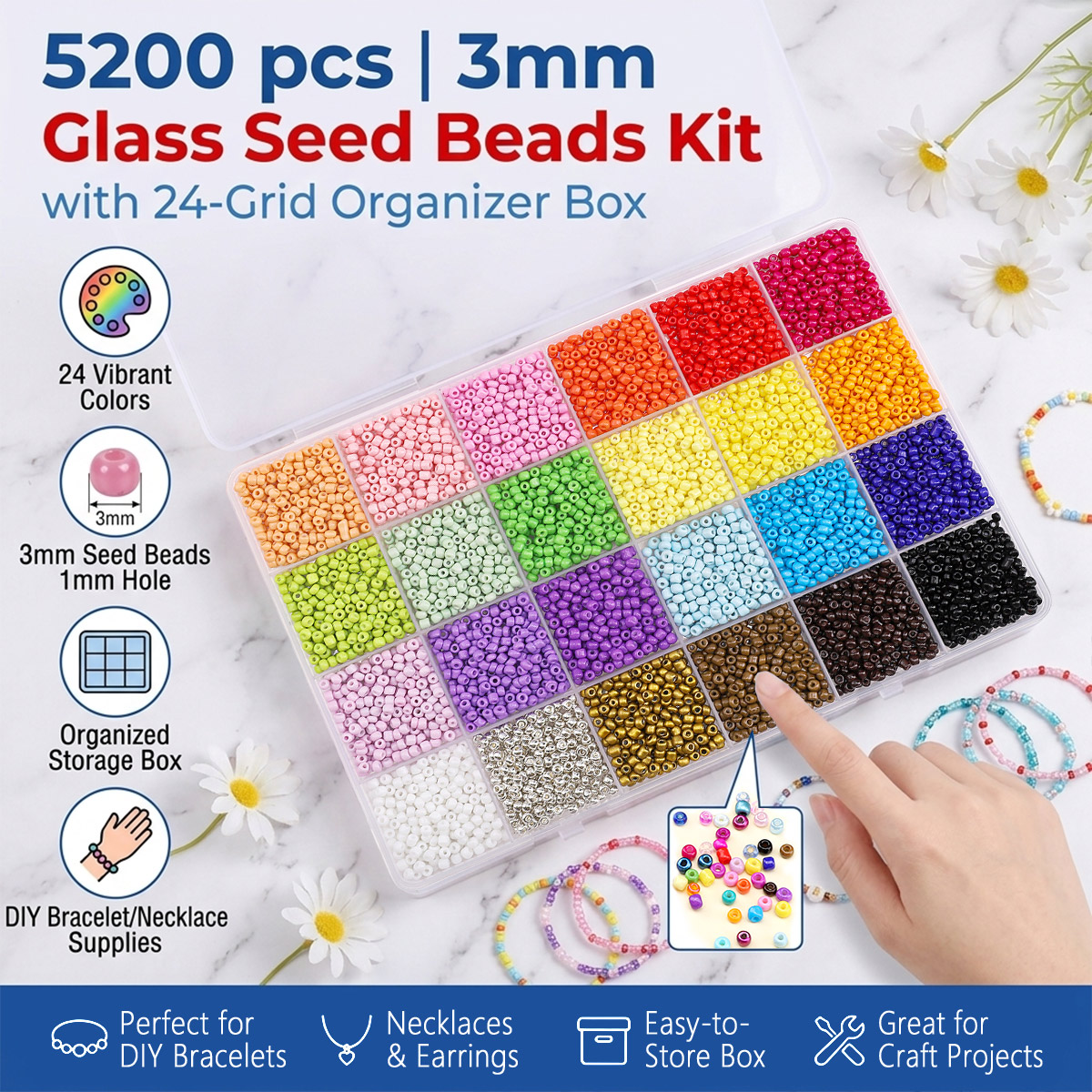 5200pcs 3mm Glass Seed Beads K - Jewelry Making Organizer Box reseña y precio