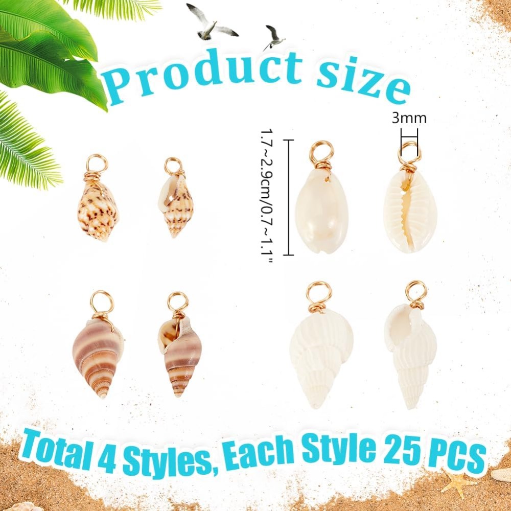 100pcs 4 Styles Natural Shell  - Jewelry Making Charms reseña y precio