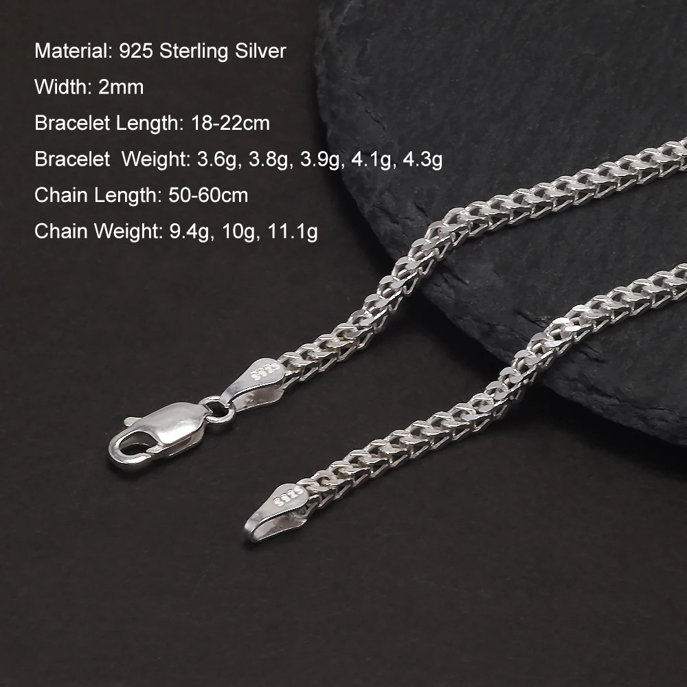 2mm 925 Sterling Silver Franco - Lobster Clasp Silver reseña y precio